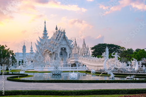 Wall Mural Chiang Rai Thailand, white temple Chiangrai during sunset, Wat Rong Khun, aka The White Temple, in Chiang Rai, Thailand