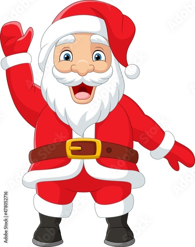 Cartoon happy santa claus waving hand