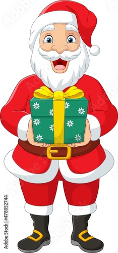 Cartoon santa claus holding a presents