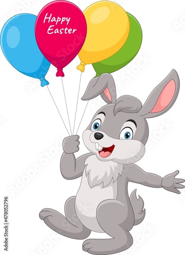 Cartoon little bunny holding colorful balloons