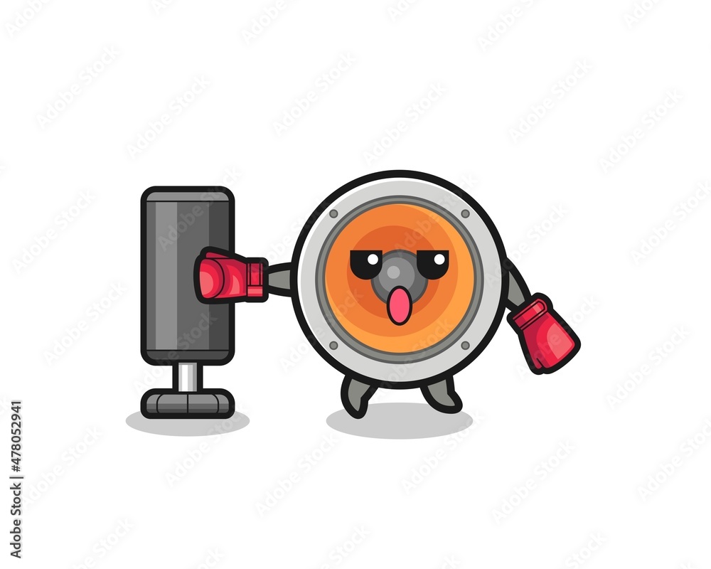 loudspeaker boxer cartoon doing training with punching bag loudspeaker boxer cartoon doing training with punching bag