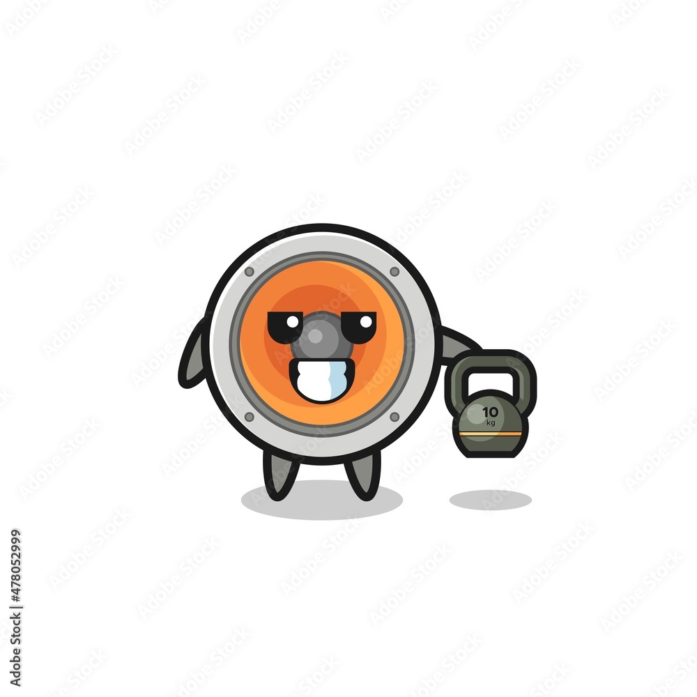 loudspeaker mascot lifting kettlebell in the gym loudspeaker mascot lifting kettlebell in the gym