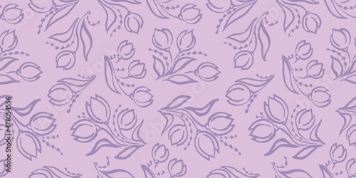 Summer Watercolor Floral Seamless Patterns with packaging and scrapbooking. colorful tulip gray branch and Flower on pink Background