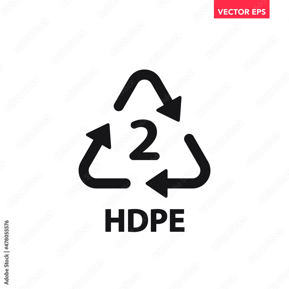 Black single plastic recycle HDPE 2 icon, simple recycle code flat