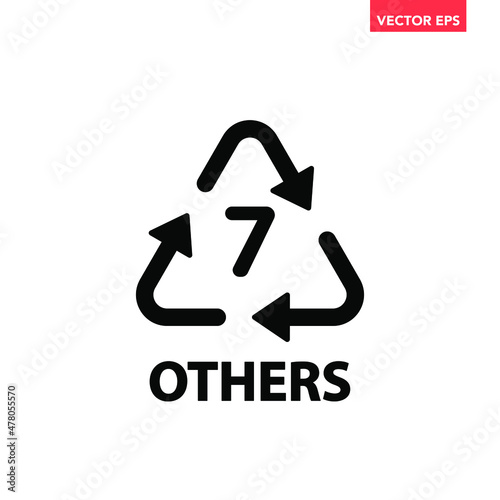 Black single plastic recycle others 6 icon, simple recycle code flat design vector pictogram, infographic for app logo web website button ui ux interface elements isolated on white background