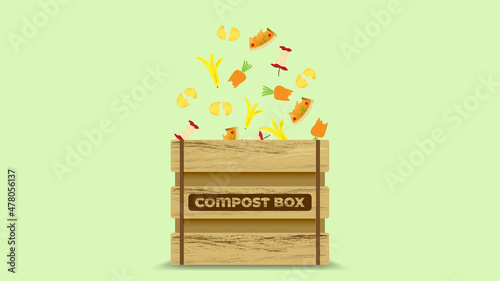Compost cycle concept, compost bin  with organic waste illustration for waste composting,  waste recycling process concept for compost organic waste vector illustration. 