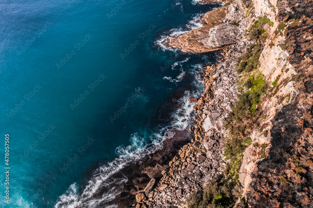 Stylized Long Exposure Drone Shot of Shelly Headland Waves