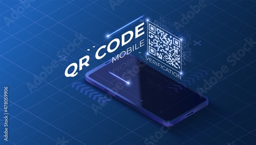QR code mobile verification landing page. Scan phone concept design. Technology vector illustration.