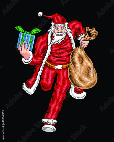 Running captain christmas santa with gift