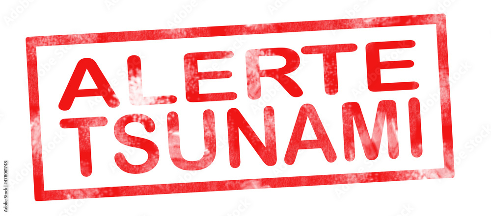 Tsunami alert in French translation writing in red ink pad Tsunami alert in French translation writing in red ink pad