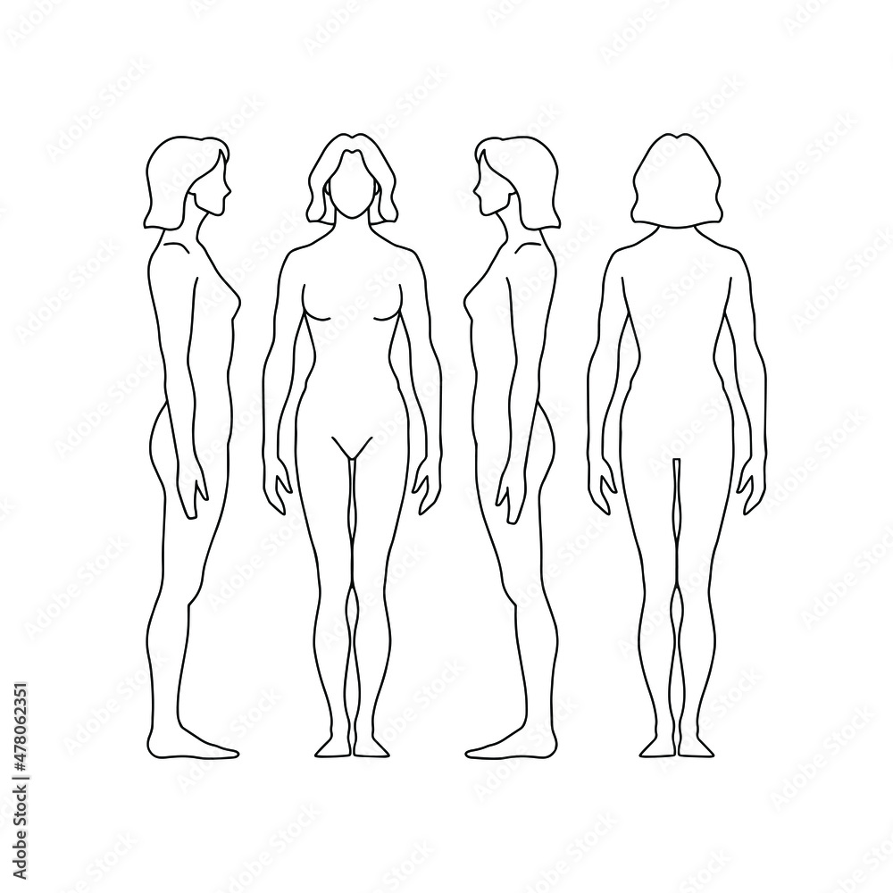 Detailed reference sheet of woman's body from different angles on Craiyon