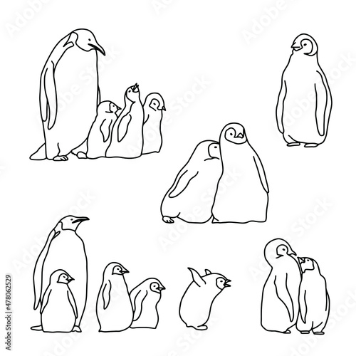 Outline sketch penguins outline Set The logo element The wildlife of Antarctica