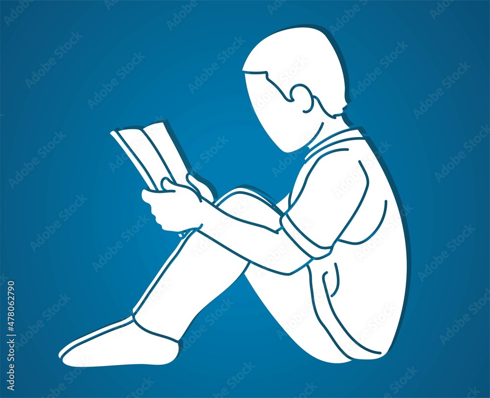Boy Reading A Book Cartoon Silhouette Graphic Vector