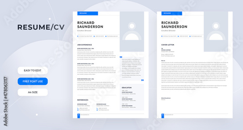 Professional Resume and Cover Letter, Minimalist resume cv template