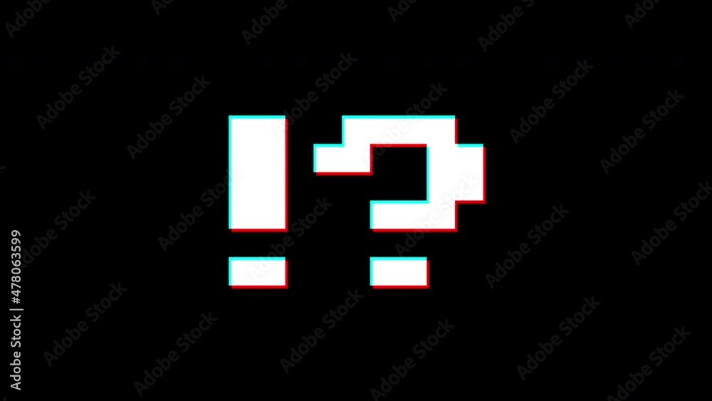 exclamation mark and question mark Glitch icon animated.isolated on black background.digital glitch effect.4K video.cool effect exclamation mark and question mark Glitch icon animated.isolated on black background.digital glitch effect.4K video.cool effect