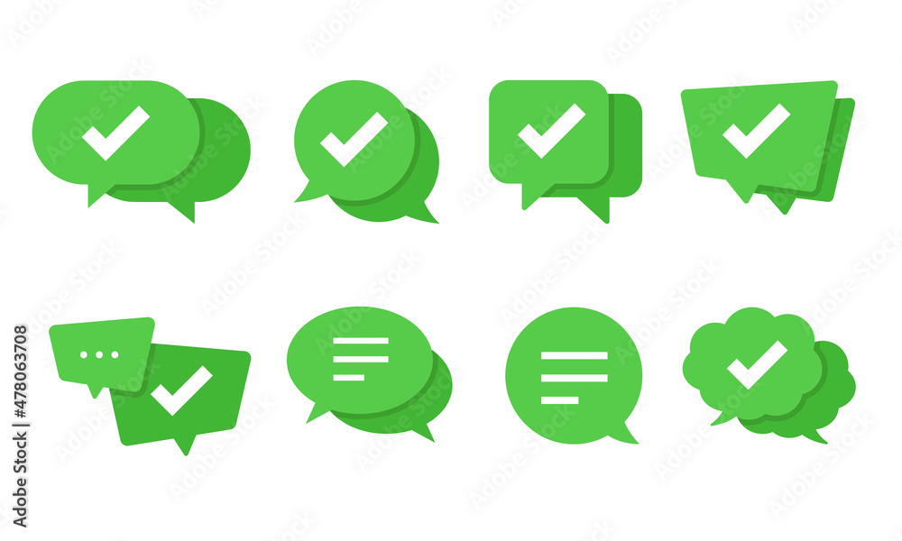 Vector illustration of chat bubble with check mark inside. Suitable for design element of approval status and completed agreement. Vector illustration of chat bubble with check mark inside. Suitable for design element of approval status and completed agreement.