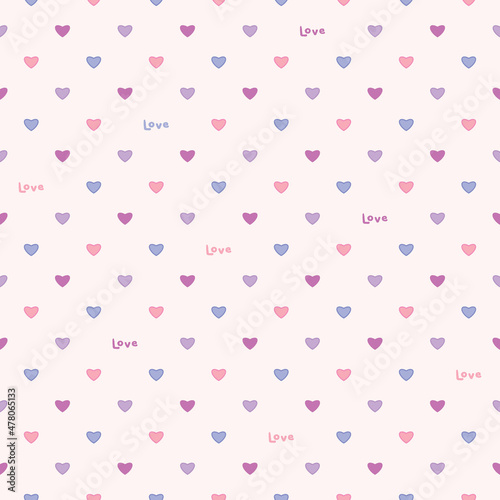 Seamless Pattern with Pastel Heart and Word 'Love' Design on Light Pink Background