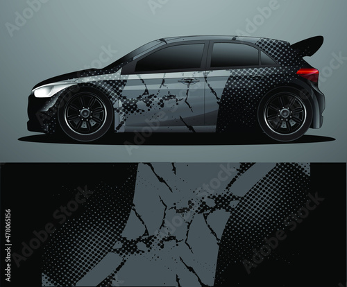 Obraz na plátně Rally car decal graphic wrap vector, abstract background