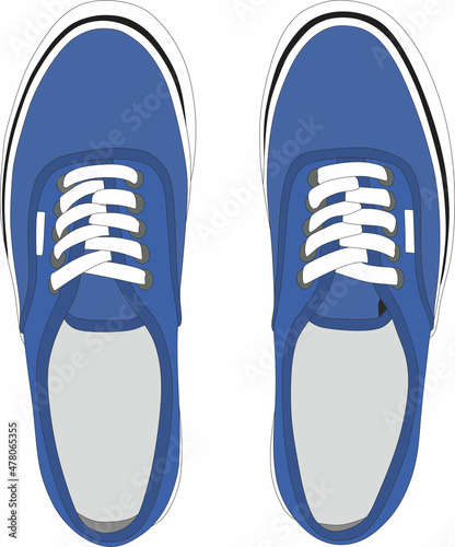 Vector drawing of gumshoes. Blue sneakers. A pair of running shoes. 