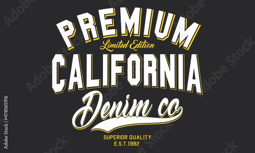 Premium Blue Denim supply Original College Vintage varsity vector tee shirt graphics and grunge artwork California	