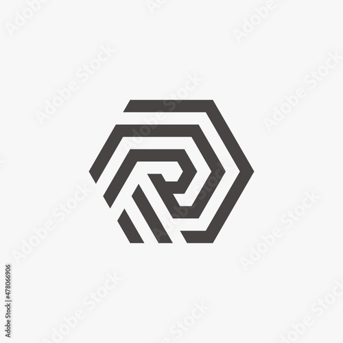 R monogram logo in hexagonal shape