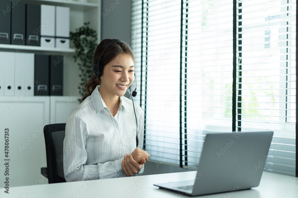 Asian beautiful woman video call talk to hr manager for job interview. Asian beautiful woman video call talk to hr manager for job interview.