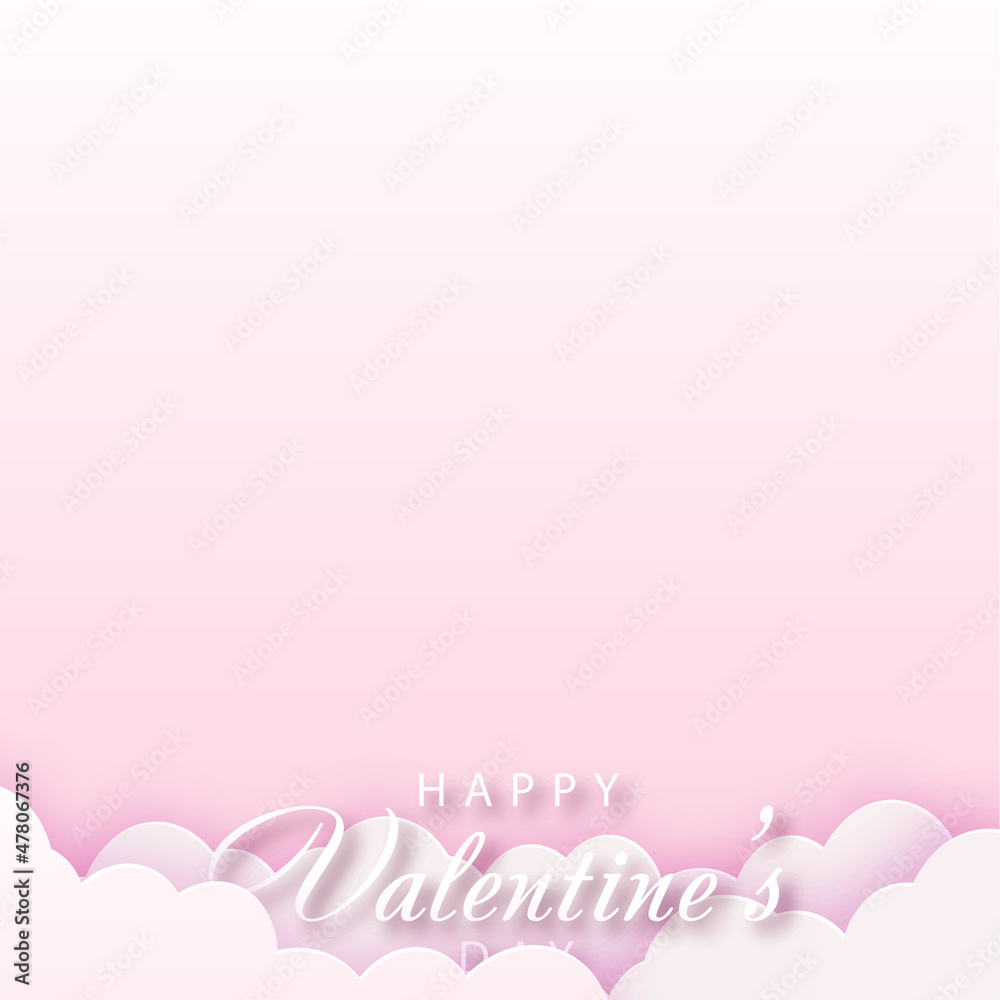 Happy Valentine s Day card with pink clouds. Vector.