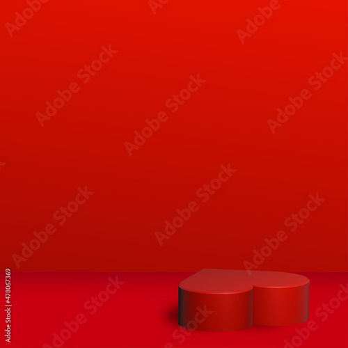 Valentine s Day card with 3d red heart on the red background. Vector.
