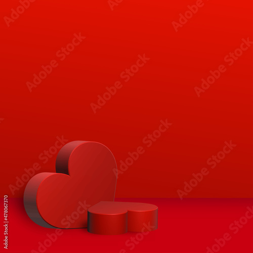 Valentine s Day card with 3d red heart on the red background. Vector.
