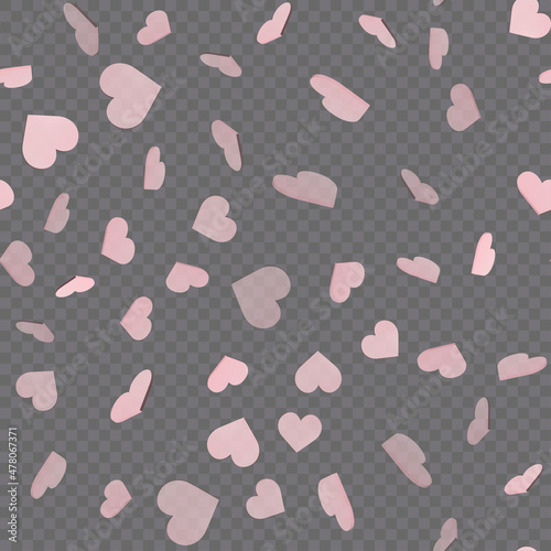 Seamless background with pink heart on the transparent background. Vector.