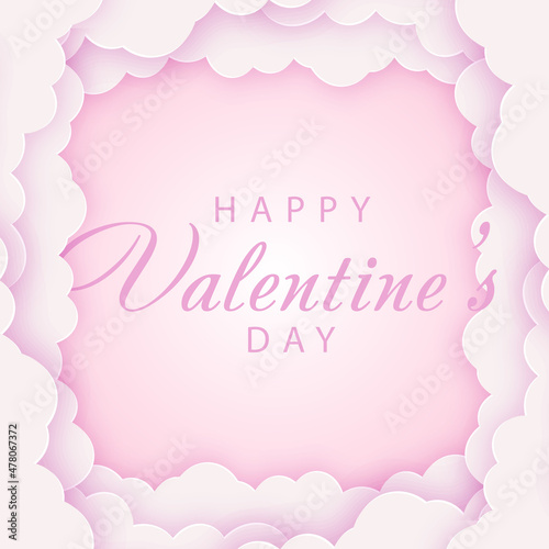 Happy Valentine's Day card with pink clouds. Vector.