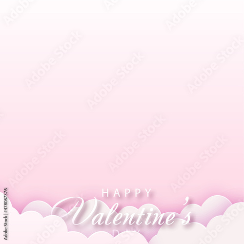 Happy Valentine s Day card with pink clouds. Vector.