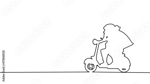 line drawing of santa riding a motorcycle giving out gifts