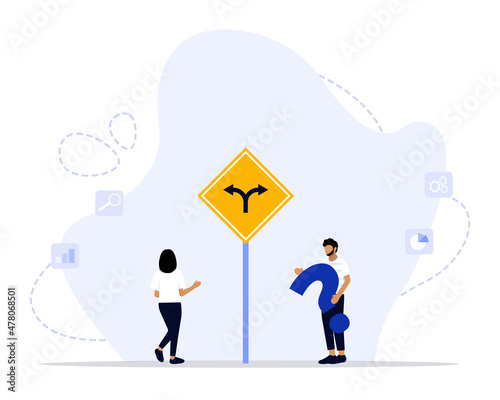 Decision Making Vector Illustration Concept Showing a confused person trying to decide which direction to go, Suitable for landing page, ui, web, App intro card, editorial, flyer, and banner. © Honeybe