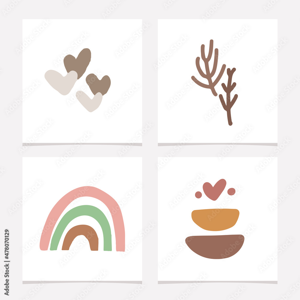 Minimalist poster card element with love and rainbow