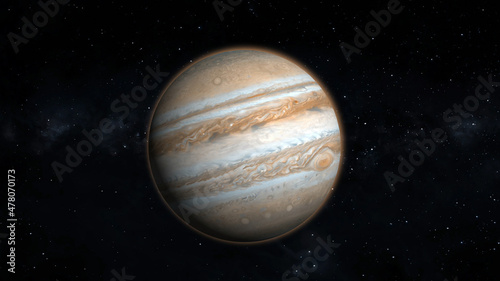 Fototapeta Naklejka Na Ścianę i Meble -  Ultra-realistic 3D Jupiter and stars. Jupiter from space. 3D render.