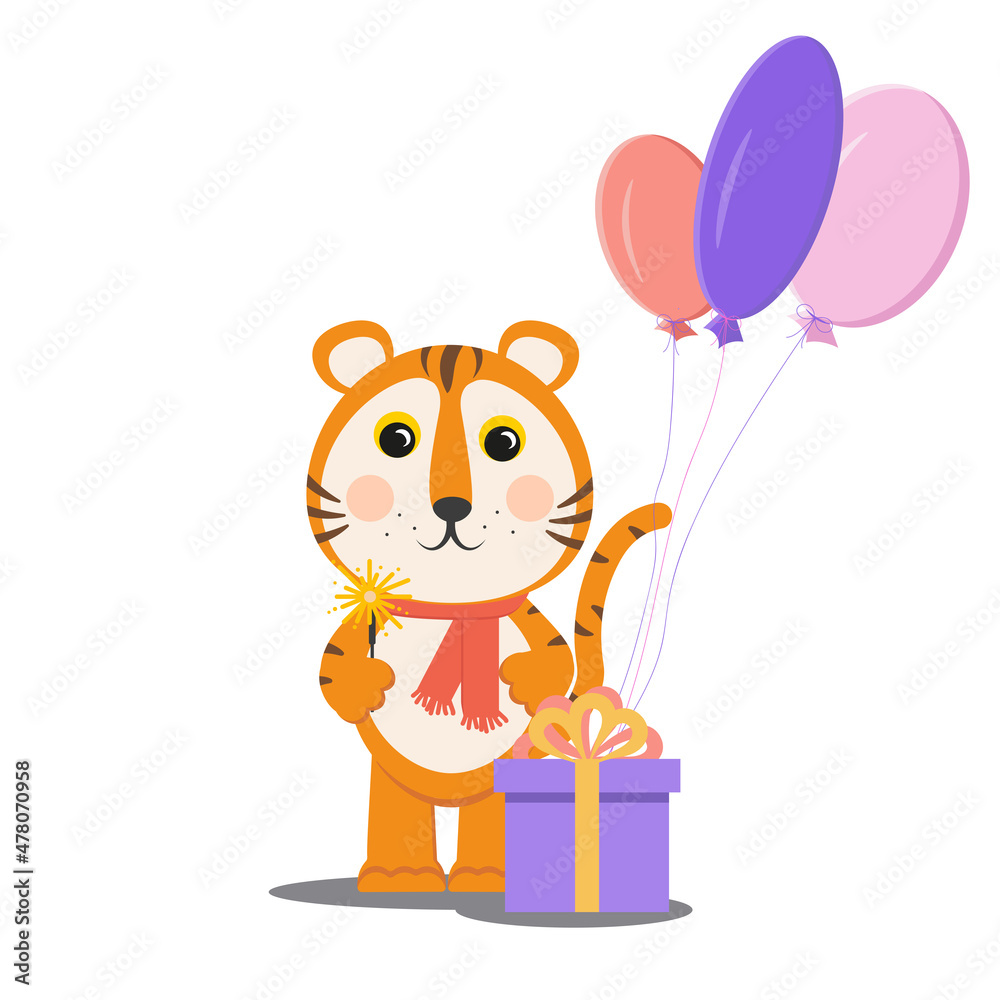 Kind, cute tiger sparkler and gift box bow Kind, cute tiger sparkler and gift box bow
