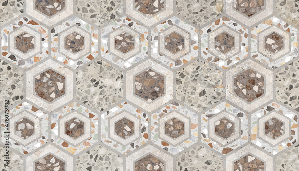 Mosaic background in beige tones in hexagon form