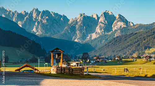 Beautiful alpine summer view with the famous Gosaukamm mountains near Gosau, Upper Austria, Austria photo