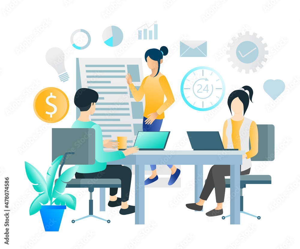 Illustration of presentation and business consulting with clients Illustration of presentation and business consulting with clients