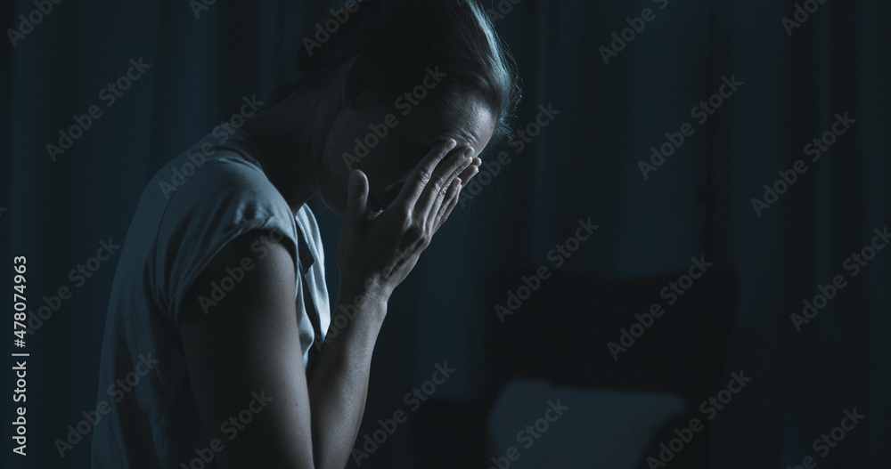 Sad woman suffering from insomnia - obrazy, fototapety, plakaty 
