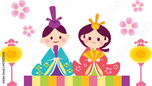 Illustration of the Hinamatsuri in Japan Hina-sama and Uchiura-sama Honbori Lanterns