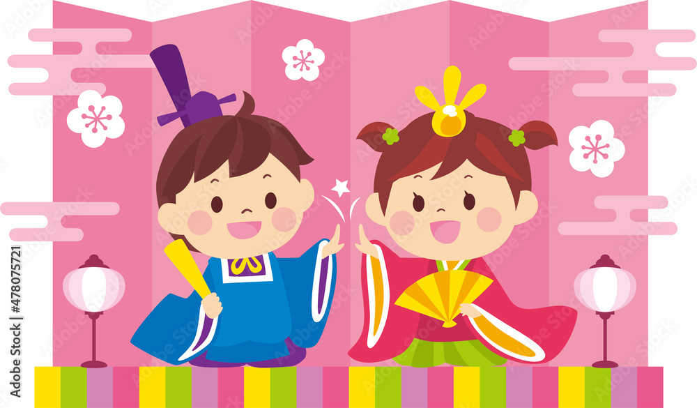 Illustration of the Hinamatsuri in Japan Hina-sama and Uchiura-sama Honbori Lanterns Illustration of the Hinamatsuri in Japan Hina-sama and Uchiura-sama Honbori Lanterns