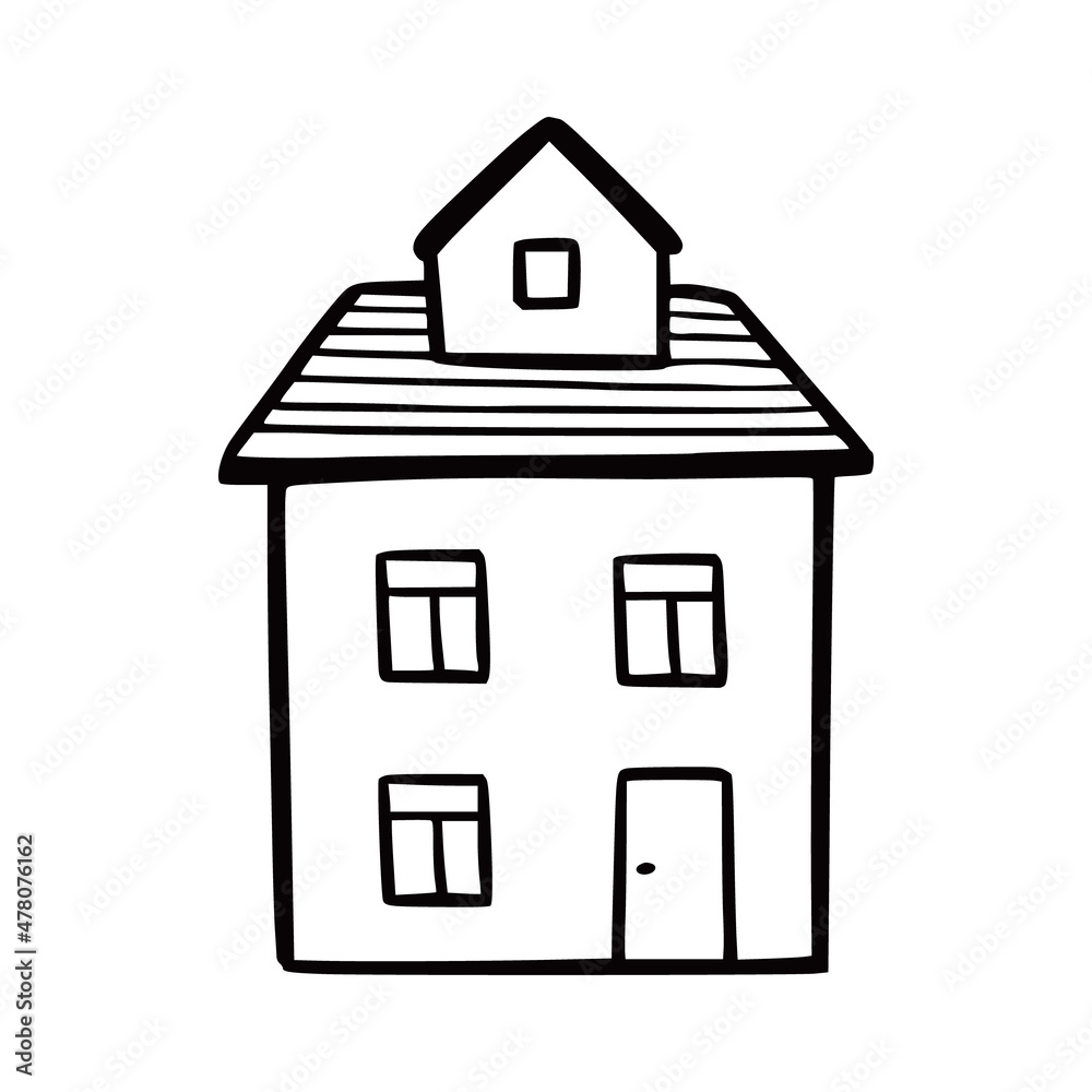 Hand drawn cute house. Doodle sketch style home. House building with window, roof. Vector illustration for home icon. Hand drawn cute house. Doodle sketch style home. House building with window, roof. Vector illustration for home icon.