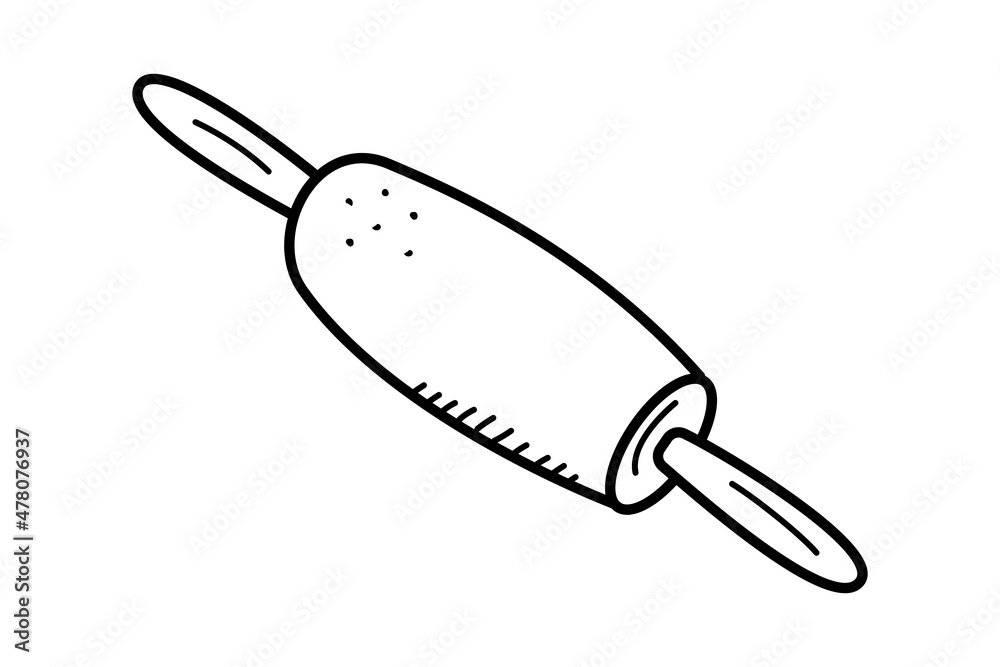 Fototapeta premium Vector icon rolling pin, doodle illustration of kitchen utensils, for baking and dough.