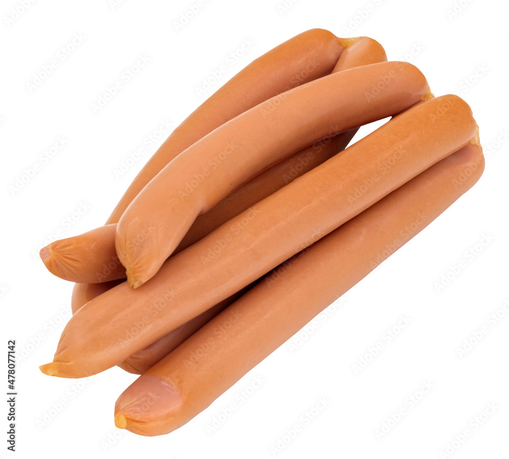 Uncooked sausages in natural shell isolated on white Uncooked sausages in natural shell isolated on white