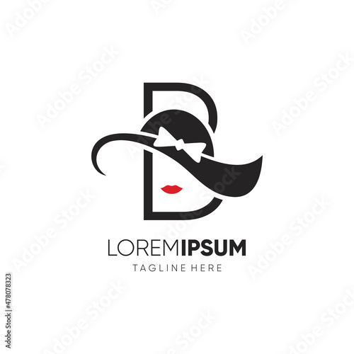 Letter B Beauty Woman Hat Logo Design Vector Icon Graphic Emblem Illustration