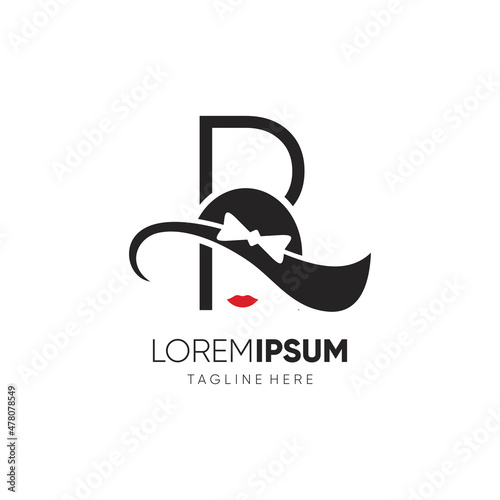 Letter R Beauty Woman Hat Logo Design Vector Icon Graphic Emblem Illustration