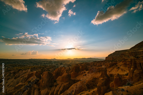 Cappadocia. Sunset view in Cappadocia from Kizilcukur Valley. photo