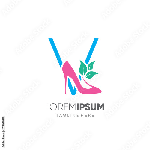 Letter V Women Shoes Heel Logo Design Vector Icon Graphic Emblem Illustration
